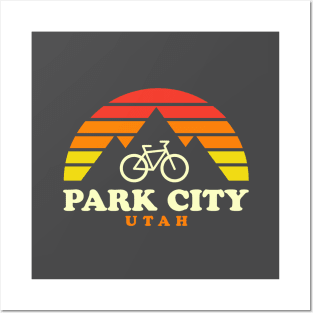 Park City Utah Mountain Biking Retro Sunset Posters and Art